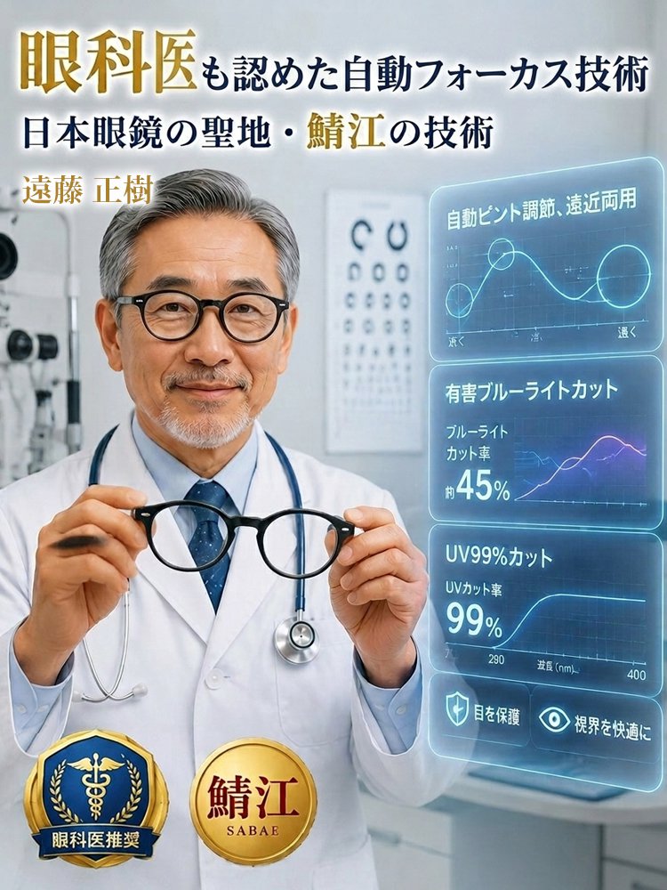 調光レンズラウンドフレーム老眼鏡