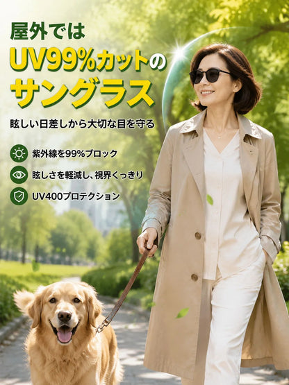 調光レンズラウンドフレーム老眼鏡