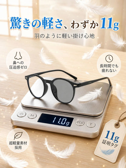 調光レンズラウンドフレーム老眼鏡