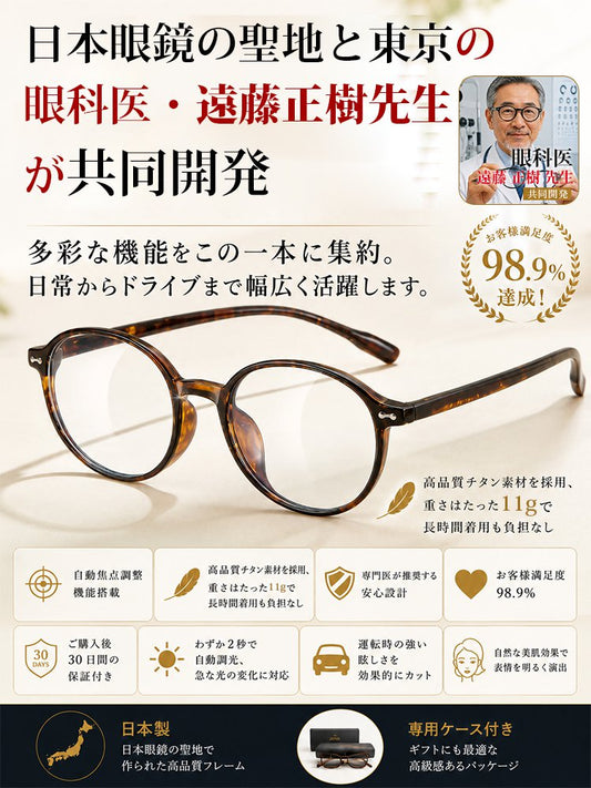 調光レンズラウンドフレーム老眼鏡